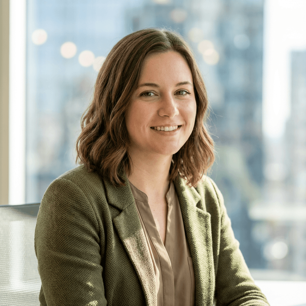 Maja Kovač in business casual attire in a bright office