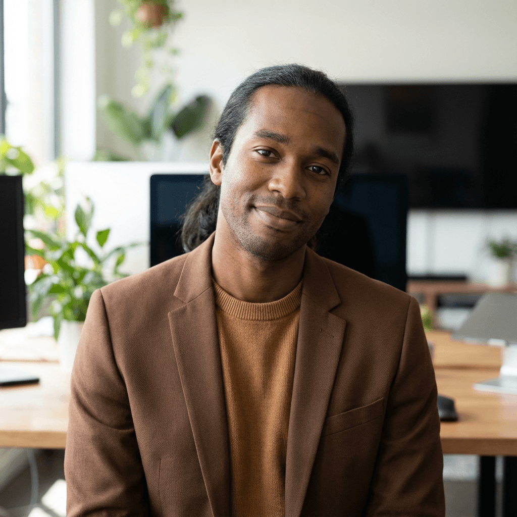 HR specialist at Topkader.com reviewing documents at a desk
