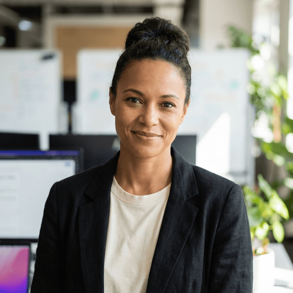 Ana Kovač in a blazer in a bright office