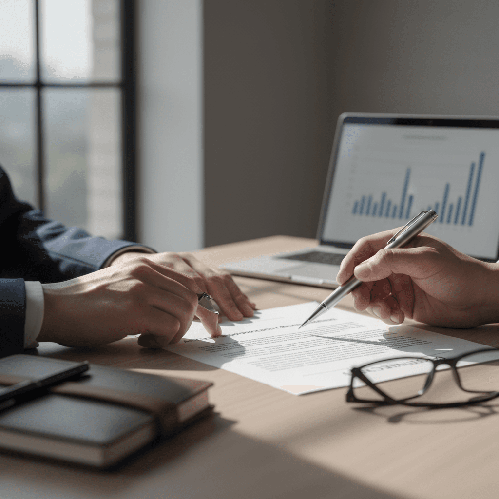 Consultant walking a client through employment paperwork